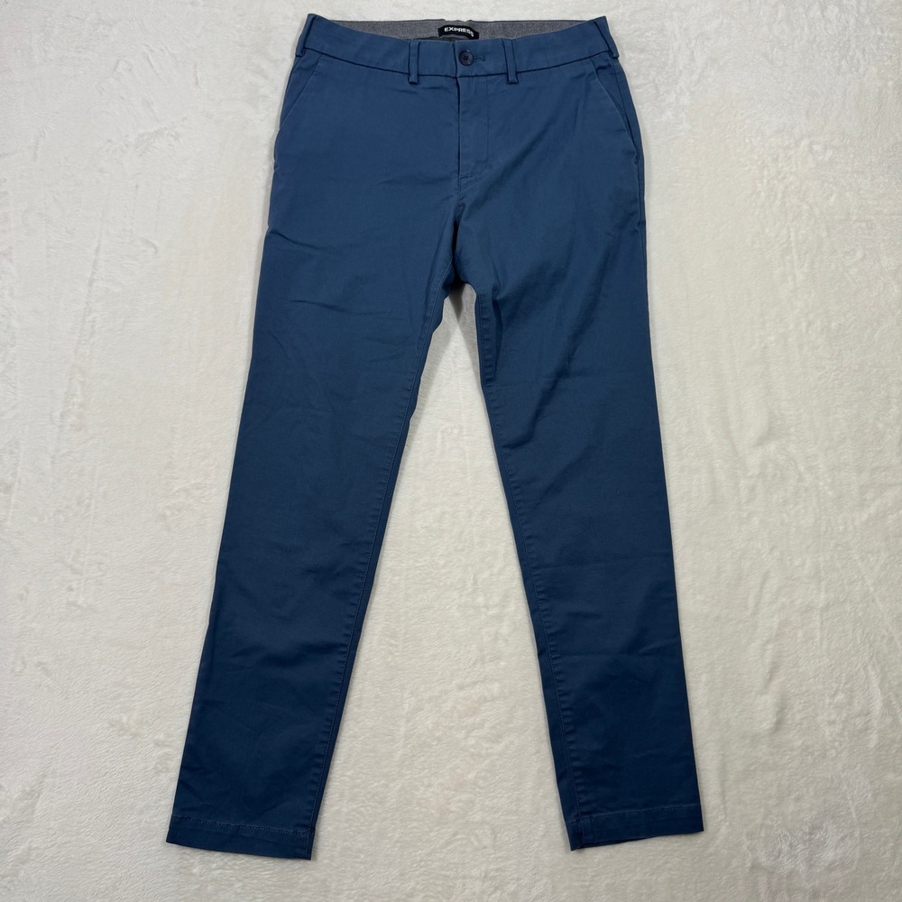 Express Chino Pants Mens Blue Skinny Fit Stretch Cotton Blend Casual Work